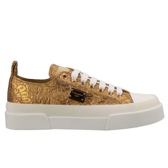 Dolce & Gabbana - Baroque Jacquard DG Metal Logo Sneaker PORTOFINO Gold White EU - Picture 1 of 5